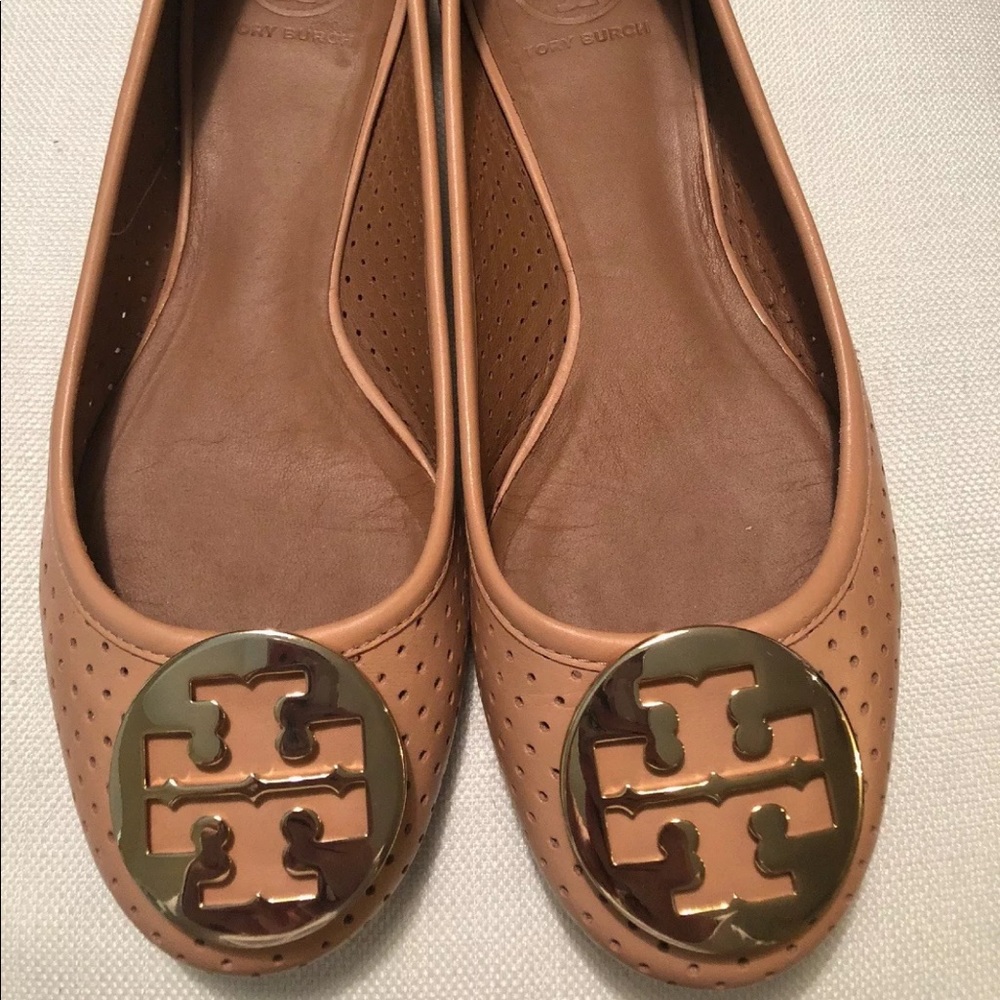 Tory Burch tan perforated flats